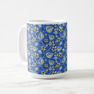 Sprigs with leaves and flowers. coffee mug