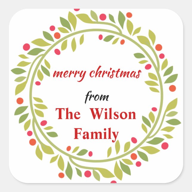 Sprigs Wreath Christmas Square Sticker (Front)