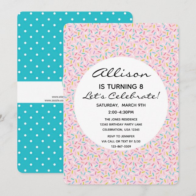 Sprikle Cupcake Girl Birthday Cake Invitation (Front/Back)