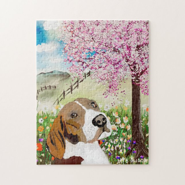 Spring 2020 Blossoms and Beagle Jigsaw Puzzle (Vertical)