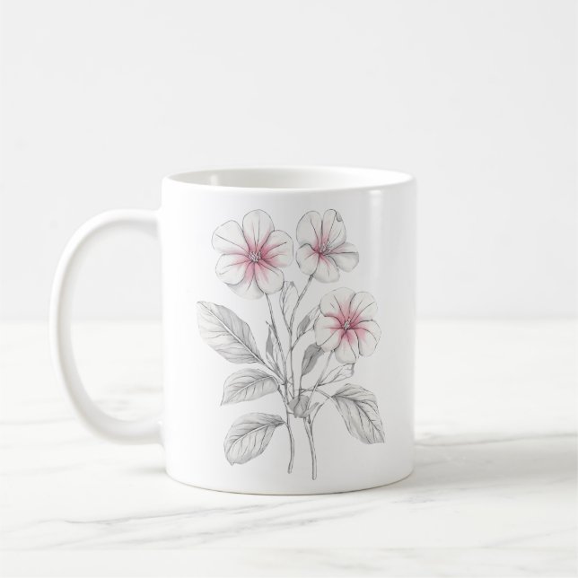 Spring 36 flowers, line drawing, minimalist, gift coffee mug (Left)