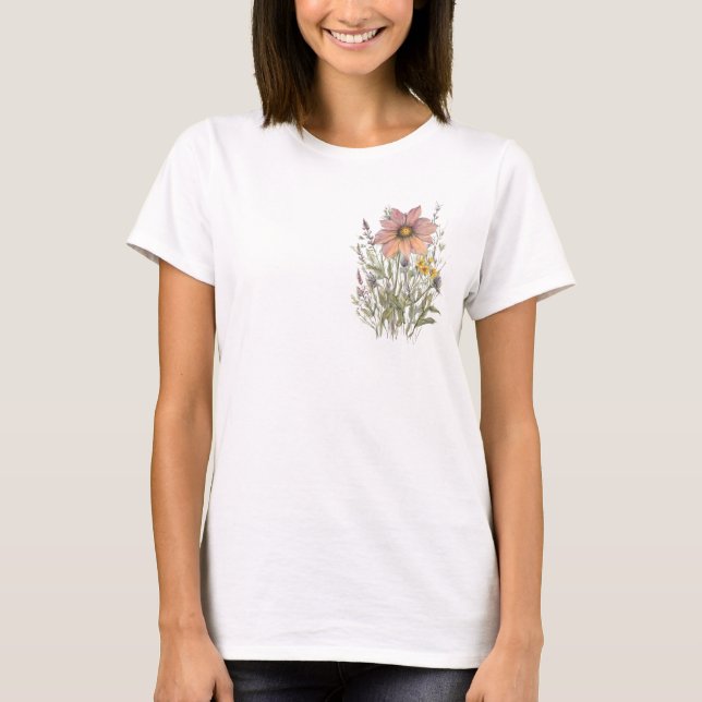Spring 45 flowers, line drawing, minimalist, gift T-Shirt (Front)