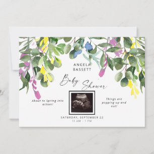 Spring About to Pop Ultrasound Wildflower Baby Invitation