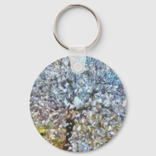 Spring Almond Blossom Pointillism Artwork Keychain