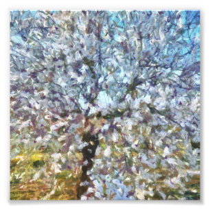Spring Almond Blossom Pointillism Artwork Photo Print
