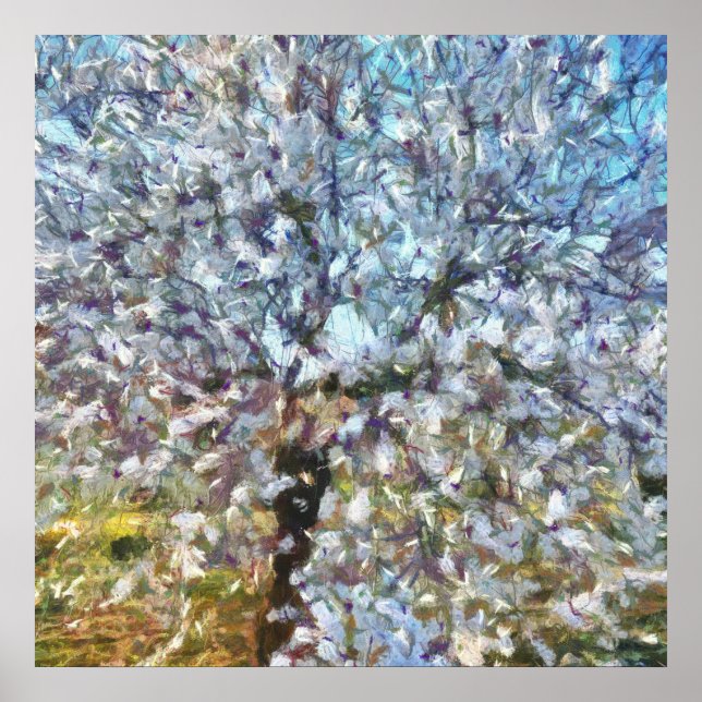 Spring Almond Blossom Pointillism Artwork Poster (Front)