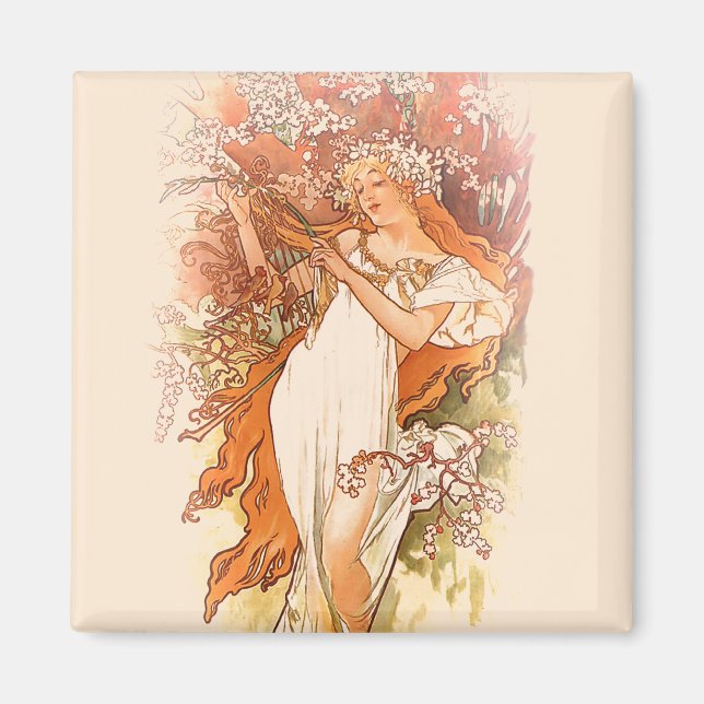 Spring - Alphonse Mucha Art Nouveau Magnet (Front)