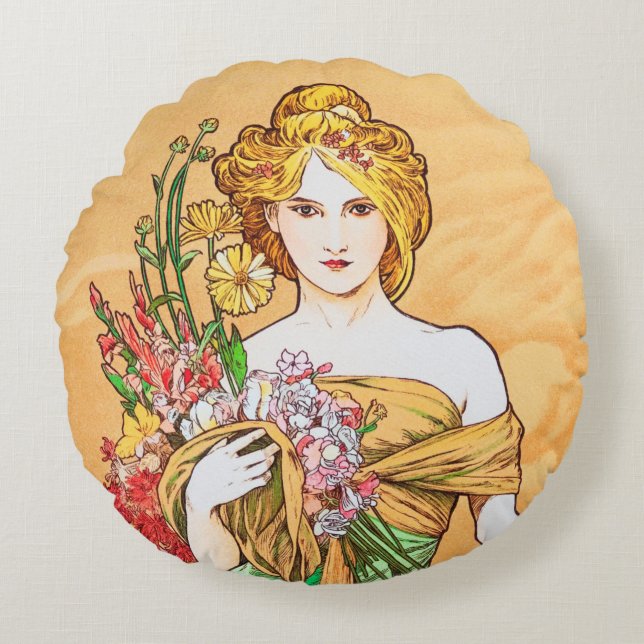Spring, Alphonse Mucha Throw Pillow (Front)