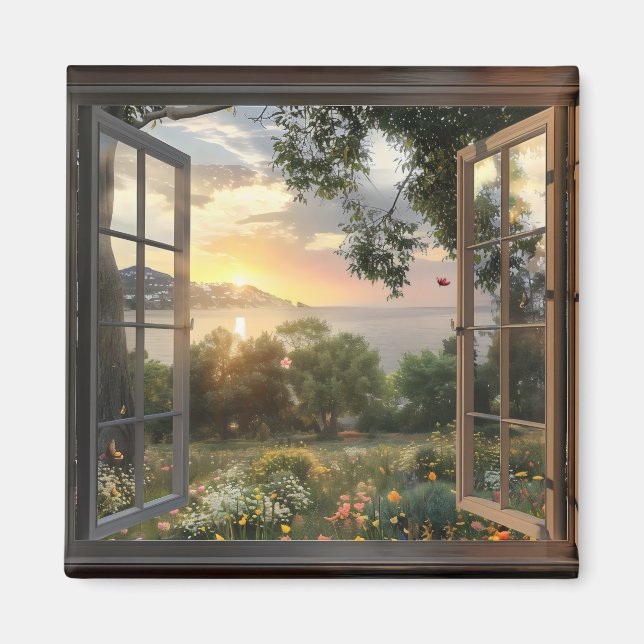 Spring and Sea Window View Magnet (Front)