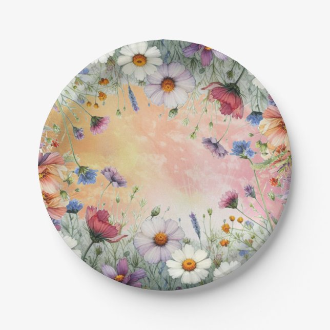 Spring and Summer Blooming Florals Paper Plate (Front)