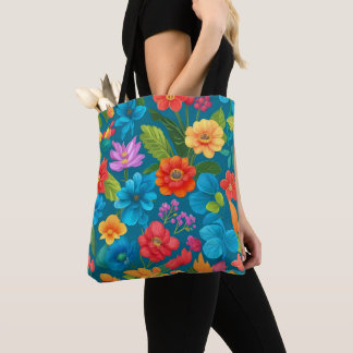 Spring and Summer Colorful Floral Pattern Tote Bag