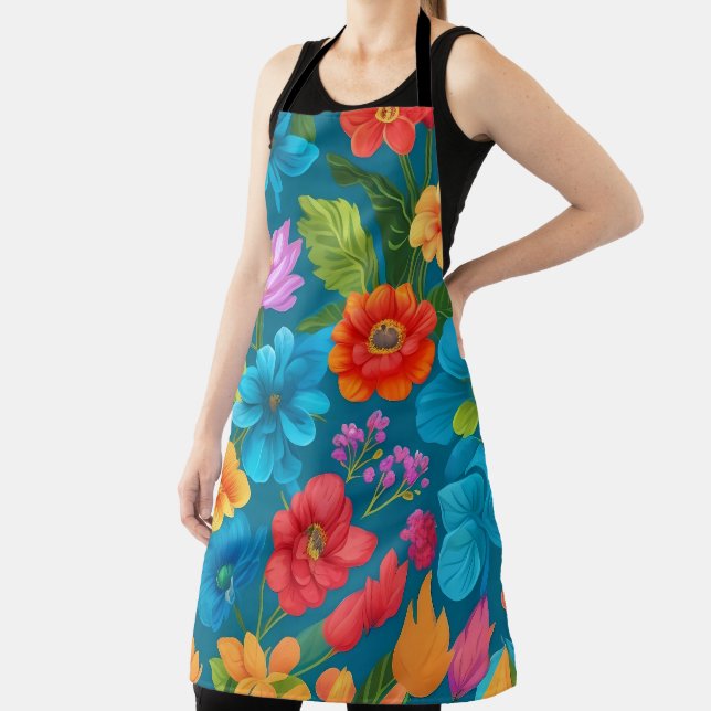 Spring and Summer Colourful Floral Pattern Apron (Insitu)