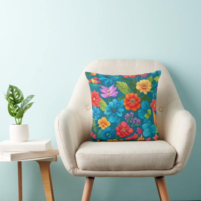 Spring and Summer Colourful Floral Pattern Throw Pillow (Chair)