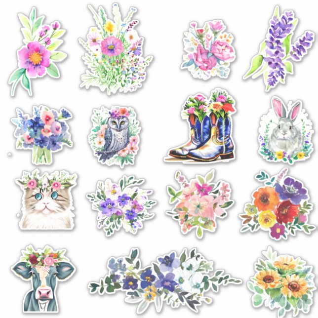 Spring and summer floral sticker set (Front)