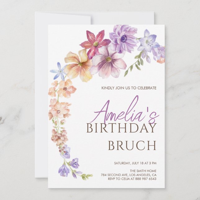 Spring and Summer Wildflowers Birthday Party Invitation (Front)