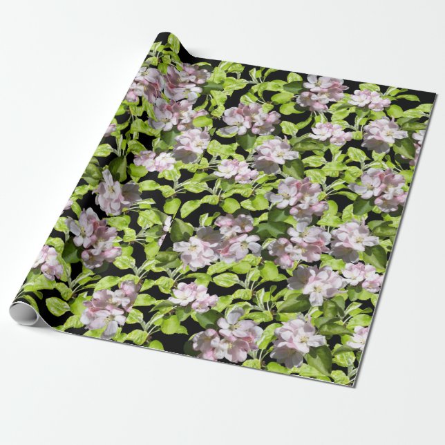 Spring Apple Blossom Gift Wrap Roll (Unrolled)