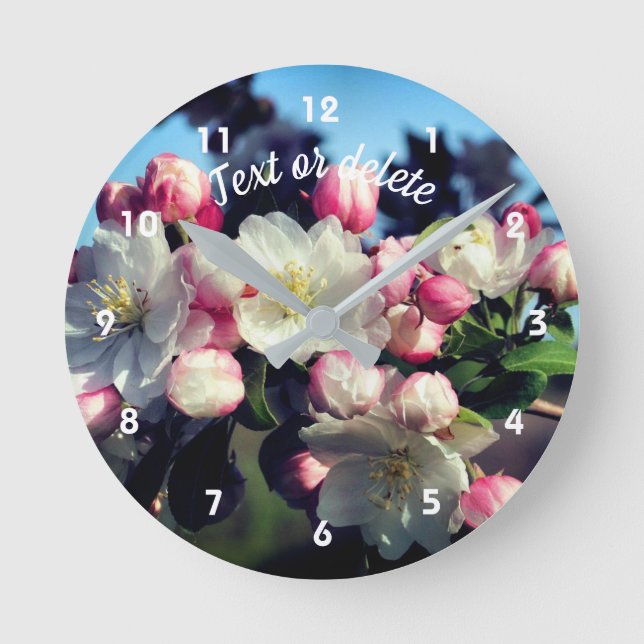Spring Apple Flower Blossoms Personalized Round Clock (Front)