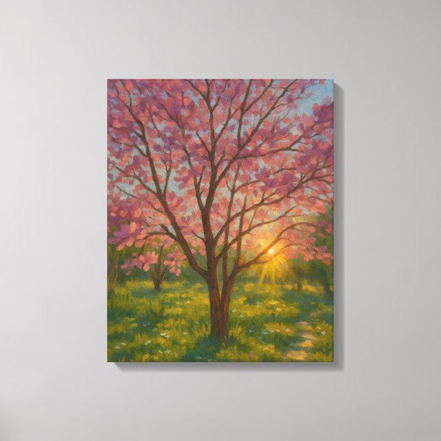 Spring Awakening – Blooming Tree Landscape Canvas Print (Front)
