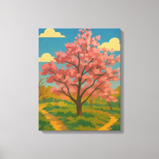 Spring Awakening – Blooming Tree Landscape Canvas Print (Front)