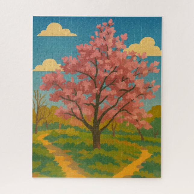 Spring Awakening – Blooming Tree Landscape Jigsaw Puzzle (Vertical)