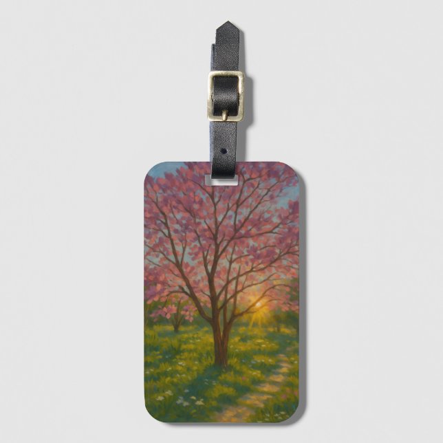 Spring Awakening – Blooming Tree Landscape Luggage Tag (Front Vertical)