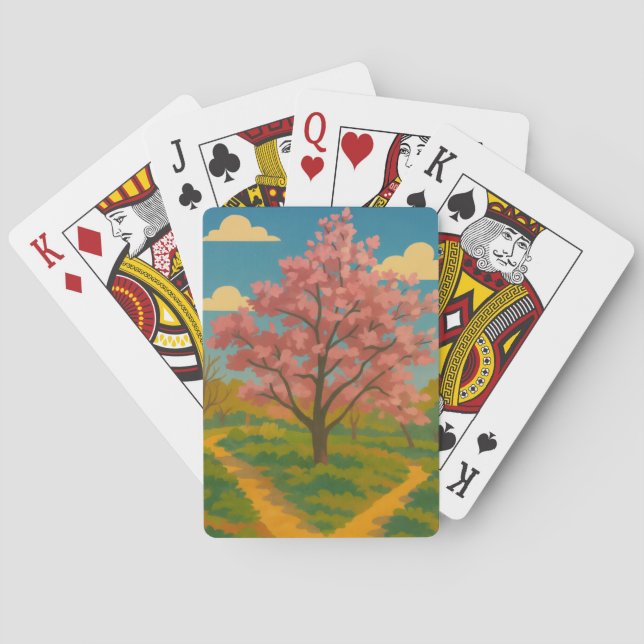 Spring Awakening – Blooming Tree Landscape Playing Cards (Back)