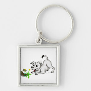 Spring awakening, puppy with butterfly keychain