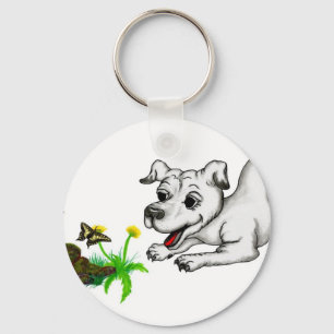 Spring Awakening, Puppy with Flowers and Butterfly Keychain