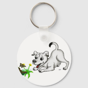 Spring Awakening, Puppy with Flowers and Butterfly Keychain