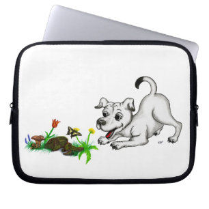 Spring Awakening, Puppy with Flowers and Butterfly Laptop Sleeve