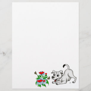 Spring Awakening, Puppy with Flowers and Butterfly Letterhead