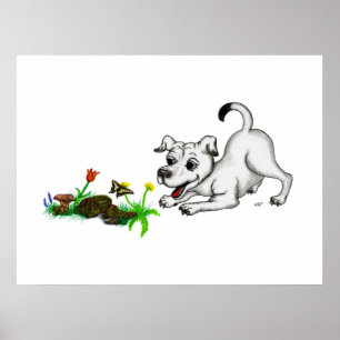 Spring Awakening, Puppy with Flowers and Butterfly Poster