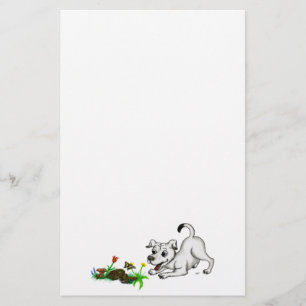 Spring Awakening, Puppy with Flowers and Butterfly Stationery