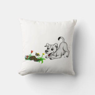Spring Awakening, Puppy with Flowers and Butterfly Throw Pillow