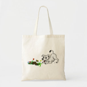 Spring Awakening, Puppy with Flowers and Butterfly Tote Bag