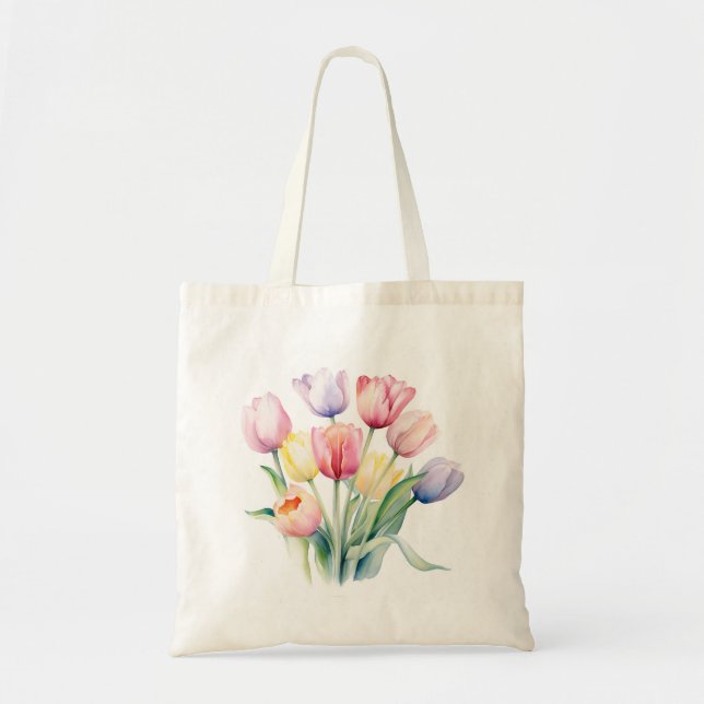 Spring Awakening - Watercolor Tulips  Tote Bag (Front)