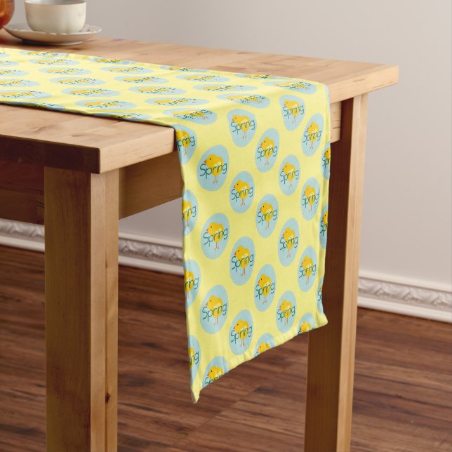 Spring Baby Chick Pattern Cute Country Short Table Runner (In Situ)