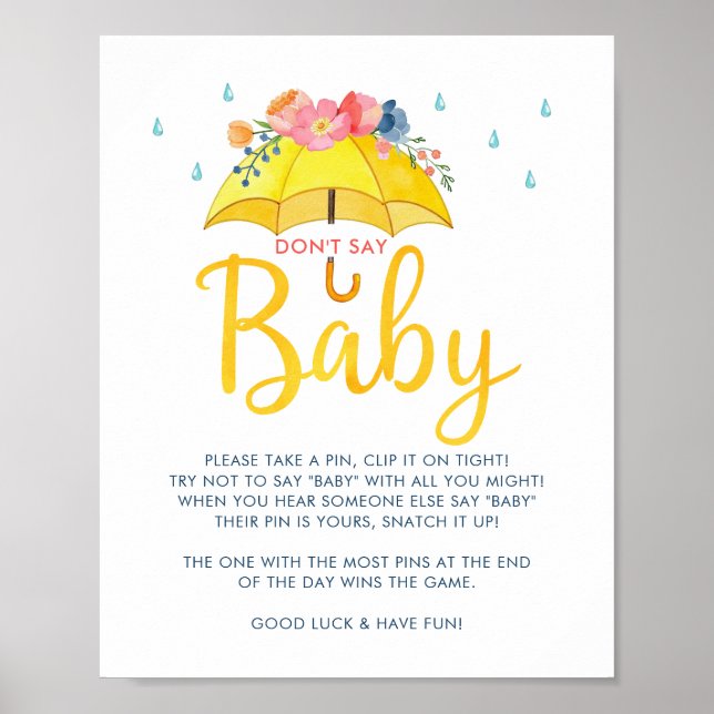Spring Baby Shower Game Poster – “Don’t Say Baby”  (Front)