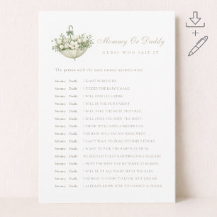 Spring Baby Shower Games Guess Mommy Or Daddy Card