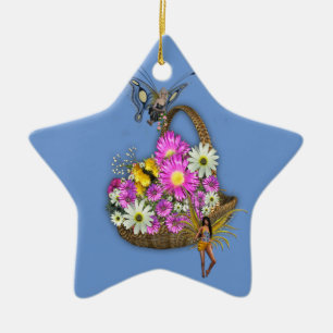 Spring basket gatherers ceramic ornament
