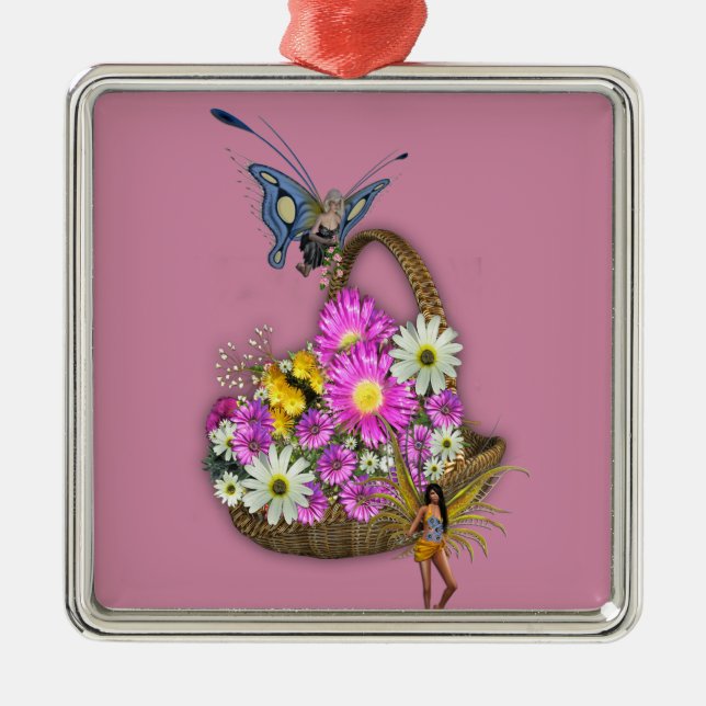 Spring basket gatherers metal ornament (Front)