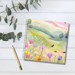 Spring Bees Flower Fields   Floral Colourful Notebook