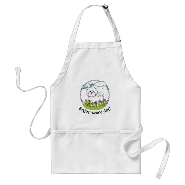 Spring Bichon Frise Dog with Flowers - Cute Standard Apron (Front)