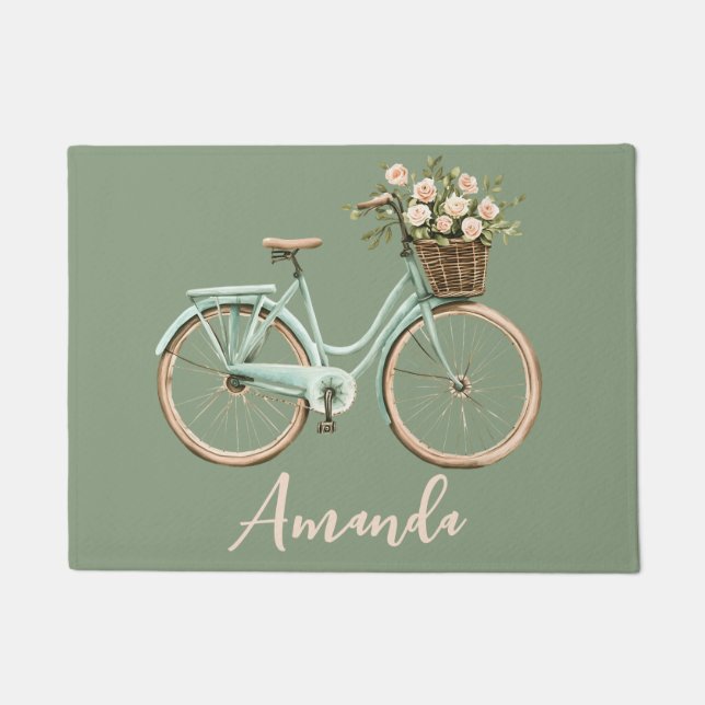 Spring Bicycle Green Pink Doormat (Front)