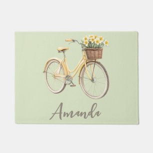 Spring Bicycle Yellow Daffodils on Green Doormat