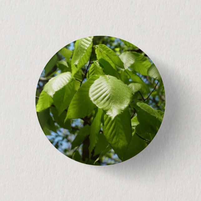 Spring Birch Leaves Green Tree 1 Inch Round Button (Front)
