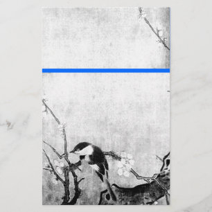 SPRING BIRD AND FLOWER TREE Black White Blue Stationery