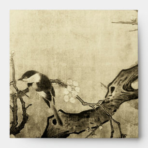 SPRING BIRD AND FLOWER TREE, brown sepia Envelopes