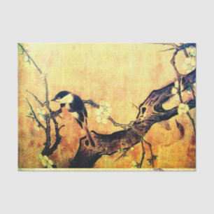 SPRING BIRD AND FLOWER TREE Gold Yellow Brown Tissue Paper
