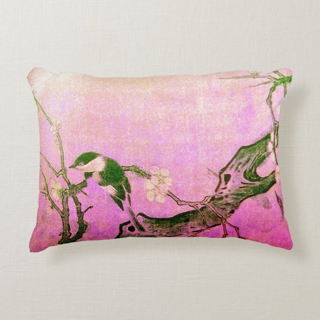 SPRING BIRD AND FLOWER TREE Pink Fuchsia  Accent Pillow (Front)